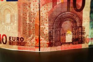 Fondo del primo piano delle banconote da 10 euro foto