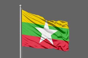 illustrazione della bandiera sventolante del myanmar su sfondo grigio foto
