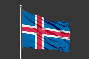 illustrazione bandiera sventolante islanda su sfondo grigio