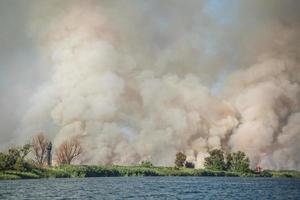 grandi nuvole di fumo, fuoco in natura. foto