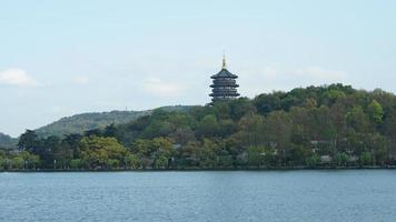 gli splendidi paesaggi lacustri nella città cinese di Hangzhou in primavera con il tranquillo lago e le fresche montagne verdi foto