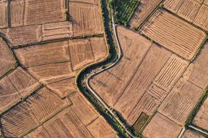 campi aridi agricoli con canale di irrigazione in terreni agricoli in campagna foto