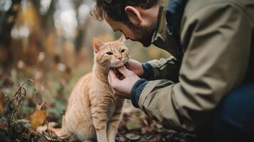 veterinario l'esecuzione un all'aperto esame su un' gatto foto