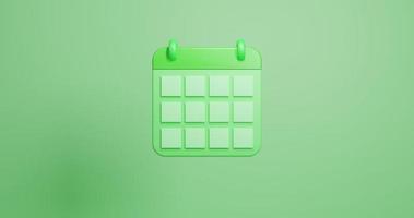 Calendario dell'organizzatore dell'illustrazione di rendering 3D verde foto