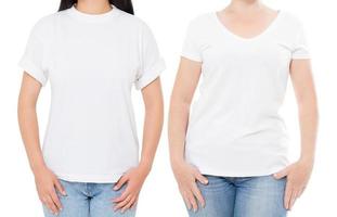 modello di maglietta bianca donna, set maglietta vuota vuota, ragazza con spazio copia maglietta vuota, maglietta bianca isolata su sfondo bianco collage o set foto