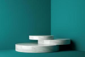 podio del vincitore del mockup, minimalismo astratto e marmo realistico con sfondo blu, rendering 3d foto