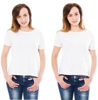 donna carina incastonata in una maglietta elegante isolata, due ragazze in maglietta foto