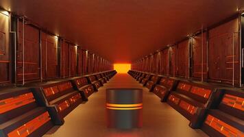 sfondo astratto di fantascienza moderna e futuristica astronave tunnel porta del corridoio, rendering di illustrazioni 3d foto