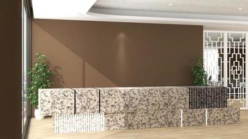 Rendering 3d futuristico reception o mockup della reception foto