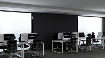 3d rendono realistico l'area di lavoro dell'ufficio moderno mockup minimalista foto