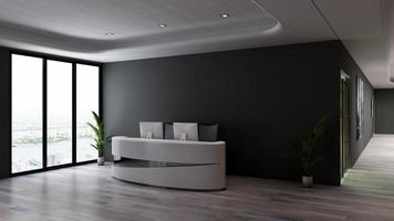 Rendering 3d moderno reception in legno o mockup di reception foto