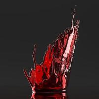 la spruzzata di liquido rosso nella scena nera, sfondo astratto per la presentazione del prodotto. rendering 3D foto