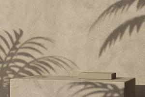 il podio di gesso della scatola e l'ombra di palma tropicale, sfondo astratto minimal mockup per la presentazione del prodotto. foto