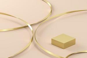 sfondo astratto per la presentazione o il branding del prodotto, piattaforma dorata e linea in metallo dorato su sfondo beige. rendering 3D foto