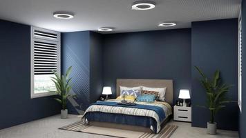 3d rendono l'interno minimalista di design della camera da letto foto