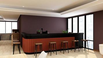 Rendering 3D di una dispensa minimalista per ufficio - concetto di bar cucina di interior design foto