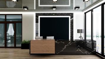 Rendering 3d moderno reception in legno o mockup di reception foto