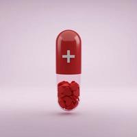 medicina capsula con illustrazione di rendering 3d a forma di cuore interno foto