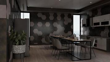 Rendering 3D di una dispensa minimalista per ufficio - concetto di bar cucina di interior design foto