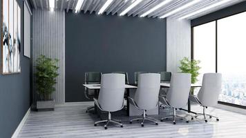 Rendering 3d di design per ufficio - moderno modello di sala riunioni con concetto in bianco e nero foto