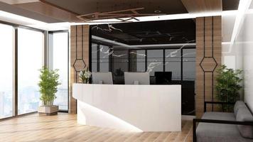 Rendering 3d futuristico reception o mockup della reception foto