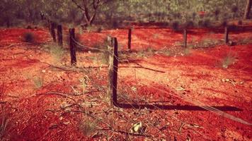 recinzione di confine di una fattoria rurale in cattive condizioni ed erba secca da lungo tempo foto