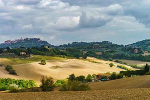 autunno in italia. colline gialle arate della toscana con ombre e linee interessanti foto