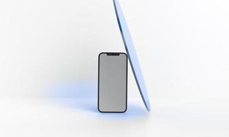 illustrazione di rendering 3d Mano che tiene lo smartphone bianco con schermo intero e design moderno senza cornice - isolato su sfondo bianco foto