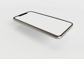 illustrazione di rendering 3d Mano che tiene lo smartphone bianco con schermo intero e design moderno senza cornice - isolato su sfondo bianco foto