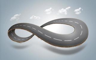 Illustrazione 3d della strada infinita con nuvole o pubblicità di progettazione stradale senza fine foto