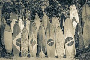 fantastiche tavole da surf bandiera brasiliana ilha grande rio de janeiro brasile. foto