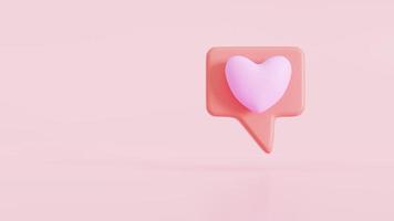 icona del cuore su sfondo rosa, il concetto di messaggi sui social media. illustrazione di rendering 3d foto
