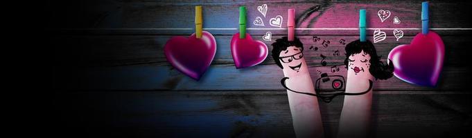 felice coppia di dita innamorate che celebra il giorno di San Valentino. illustrazione 3d. foto