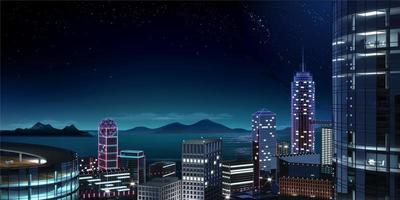 panorama metropoli moderna nella notte blu foto