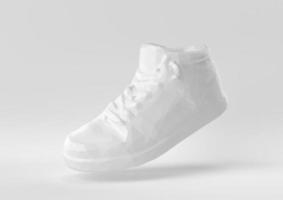 scarpa bianca fluttuante su sfondo bianco. idea di concetto minimale creativa. stile origami. rendering 3d. foto