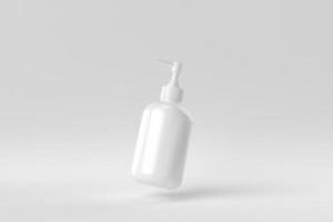 bottiglia di gel alcolico su sfondo bianco. concetto minimo. monocromo. rendering 3d. foto