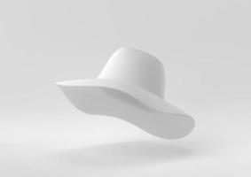 cappello da sole bianco galleggiante su sfondo bianco. idea di concetto minimale creativa. monocromo. rendering 3d. foto