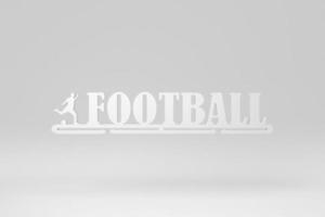 parola calcio con un pallone da calcio su sfondo bianco. concetto minimo di carta. rendering 3d. foto