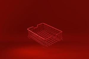 cesto di filo rosso galleggiante su sfondo rosso. idea di concetto minimale creativa. monocromo. rendering 3d. foto