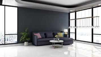 3d rende il design del mockup della parete del salotto degli ospiti con un moderno concetto di interior design minimalista foto
