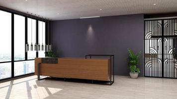 3d rendono moderna sala di ricevimento rustica - mockup di interior design realistico foto