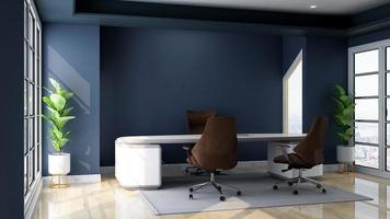 3d rendono il design moderno dell'ufficio - mockup della parete interna della stanza del manager foto