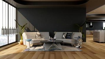 3d rendering design mockup parete lounge con un moderno concetto di interior design minimalista foto