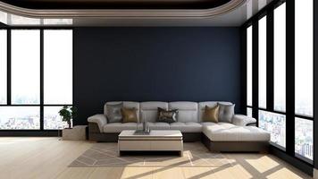 Illustrazione di rendering 3d di un'accogliente sala relax con un moderno concetto minimalista foto