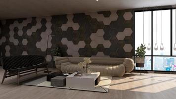 3d rendering design mockup parete lounge con un moderno concetto di interior design minimalista foto