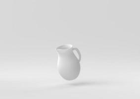 brocca bianca o lattiera galleggiante su sfondo bianco. idea di concetto minimale creativa. monocromo. rendering 3d. foto