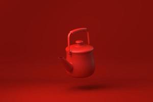 teiera rossa galleggiante su sfondo rosso. idea di concetto minimale creativa. monocromo. rendering 3d. foto