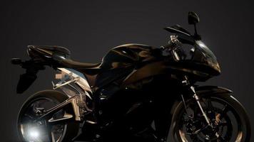 moto sportiva in studio scuro con luci intense foto