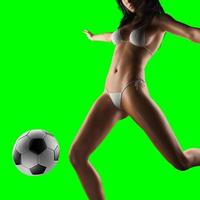 giovane donna sexy giocatore di football su chromakey verde rimovibile foto