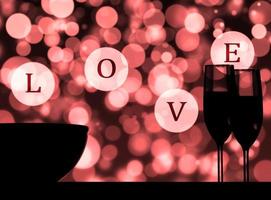 celebrazione romantica di San Valentino, con champagne e sfondo festivo. foto